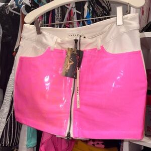 Rehab Neon Pink Vinyl Shorts or Skort with White Waistband